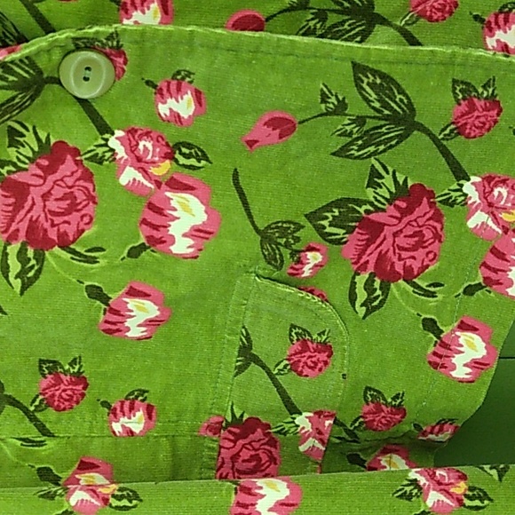Corduroy Blazer Jacket green Me Jane size XL pink flowers fall Barbie statement - Picture 3 of 9